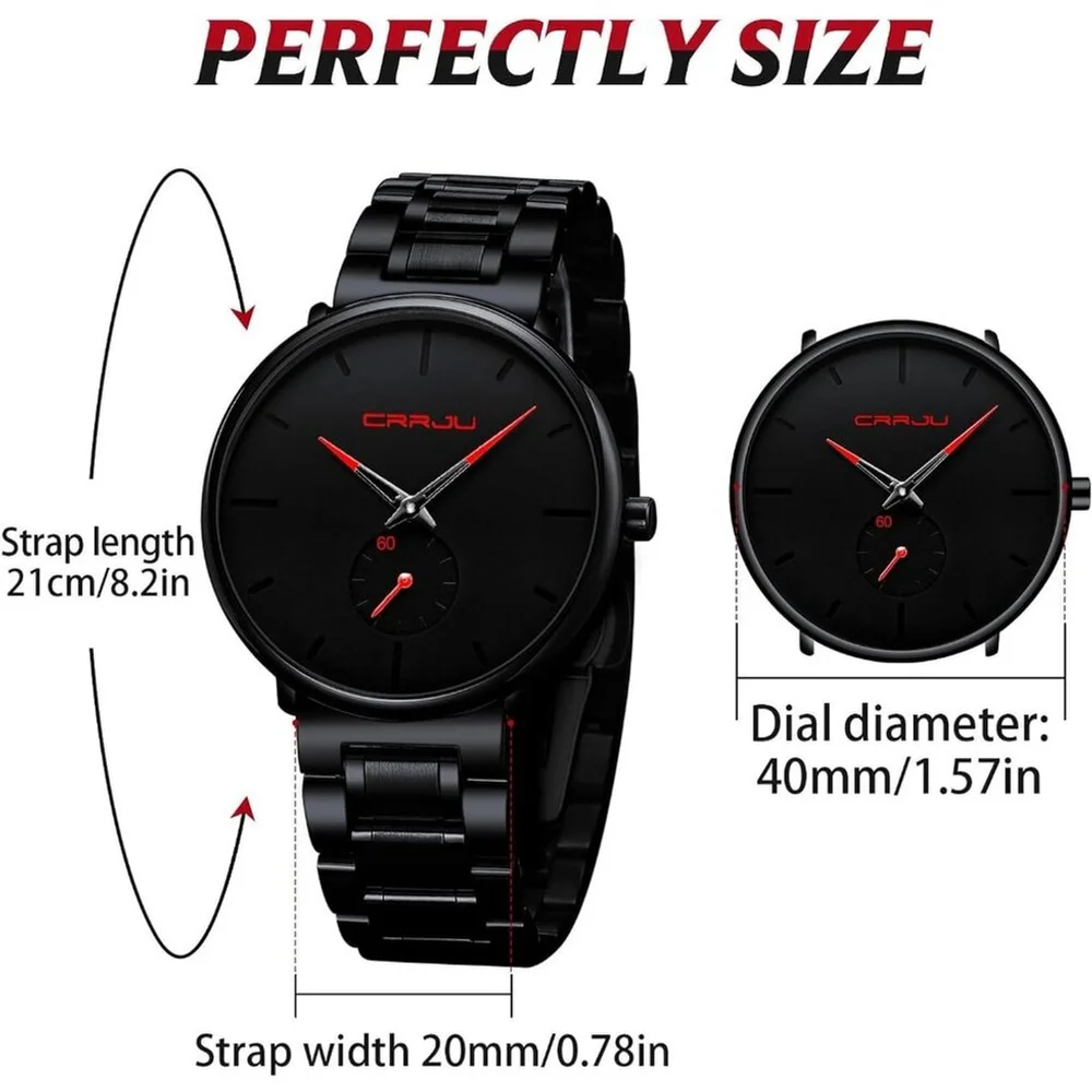 NWT Men Ultra‑Thin Black Minimalist Waterproof Stainless Steel Mesh Wrist Watch